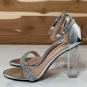 Big Tree Block Heel Dress Pumps Stilettos Silver Transparent Acrylic Sz 35/US 5